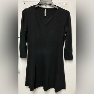 Classic Black Long-Sleeve V-Neck Flare Dress